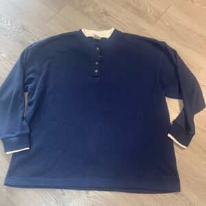 Cherokee Navy Long Sleeve Waffle Knit Henley with Contrast Trim